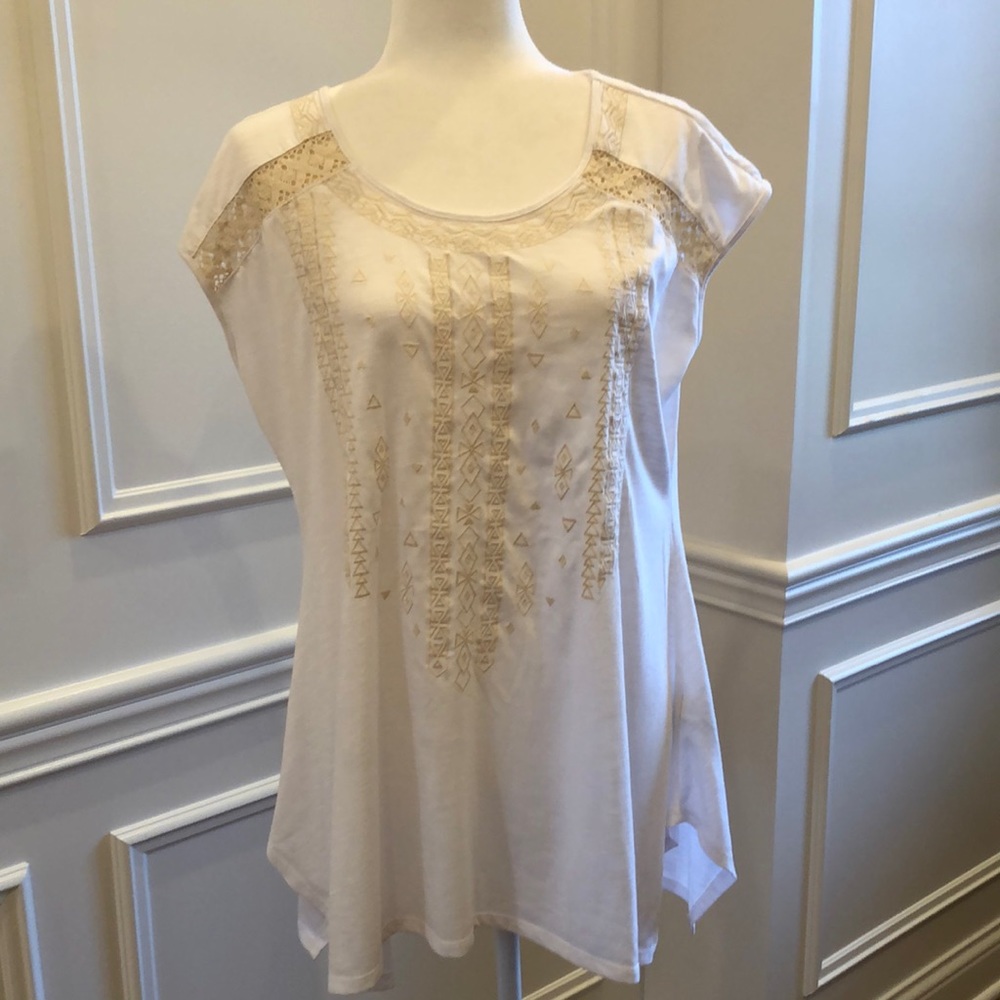 White and Cream Embroidered Sleeveless Top